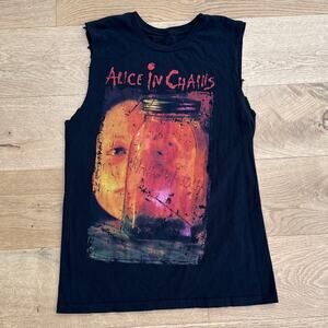 No Brand  - Alice In Chains Band Tee with Cut Off Sleeves in Black Orange & Red